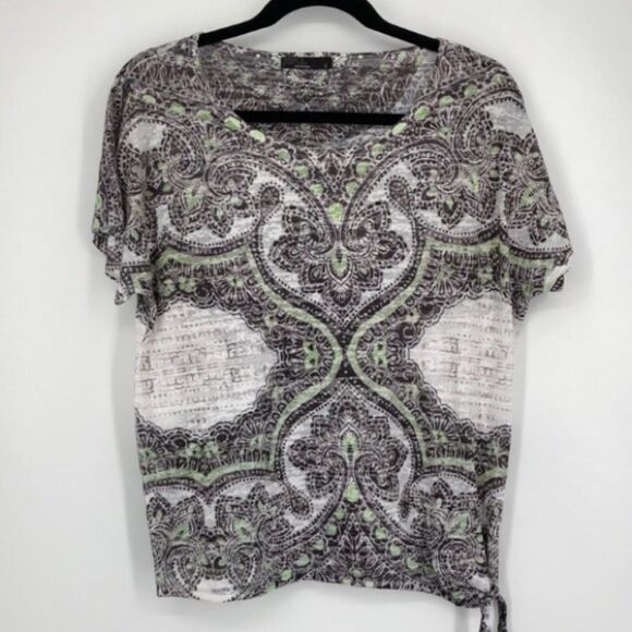 PRANA Breathe Tie Waist Print Lightweight SS Tee - Picture 1 of 6